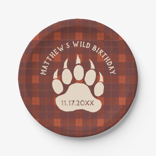 Assiettes En Carton Anniversaire Russe De L'Ours Plaid Paw Wild (Devant)