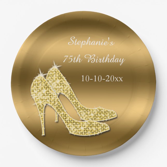 Assiettes En Carton Anniversaire scintillant de stylets d'or (Devant)
