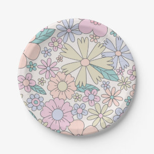 Assiettes En Carton Anniversaire super Floral Retro