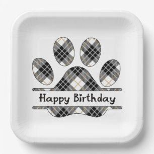 Assiettes En Carton Anniversaire Tartan Plaid Empreinte de patte Sur B