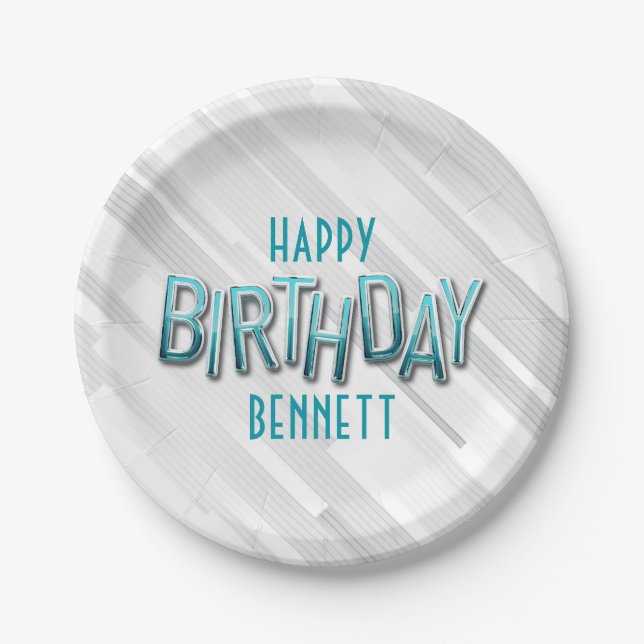 Assiettes En Carton Anniversaire Turquoise adulte moderne (Devant)