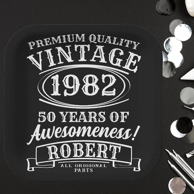 Assiettes En Carton Anniversaire Vintage Personnalisé À La Perfection (Créateur téléchargé)