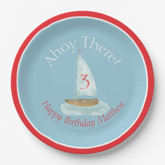 Assiettes En Carton Anniversaire voilier nautique aquarelle
