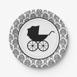 Assiettes En Carton Antique Baby Carriage Élégant Damask   Baby shower