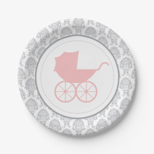 Assiettes En Carton Antique Baby Carriage Élégant Damask Baby shower