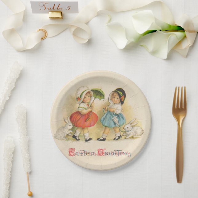 Assiettes En Carton Antique Enfants Rabat Art de Pâques (Mariage)