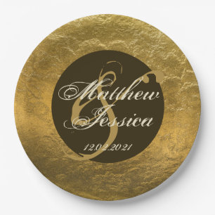 Assiettes En Carton Antique Gold Faux Metal Nom personnalisé Date