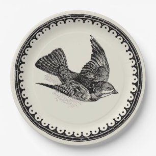 Assiettes En Carton Antique Oiseau Volant Vintage Image Sur Beige