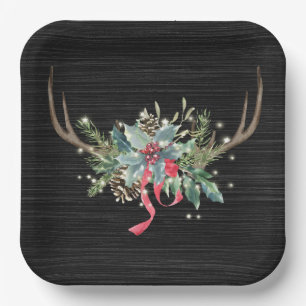Assiettes En Carton Antler de cerf de Noël avec lumières