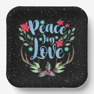 Assiettes En Carton Antlers de cerfs de Noël avec Holly