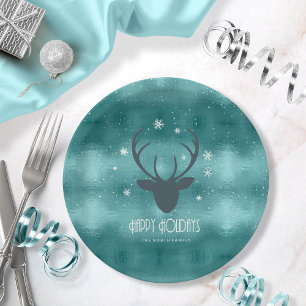 Assiettes En Carton Antlers de cerfs Silhouette et flocons de neige Tu