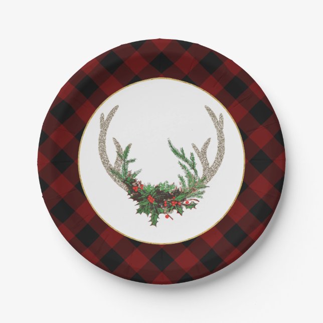 Assiettes En Carton Antlers Russes Boho Deer | Floral de Noël (Devant)