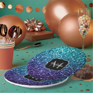 Assiettes En Carton Aqua blue Ombre fausse parties scintillant scintil