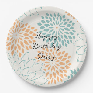 Assiettes En Carton Aqua Blue Peach White Floral Anniversaire