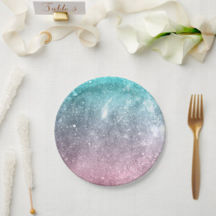 Assiettes En Carton Aqua blue Pink ombre mer galaxie abstraite