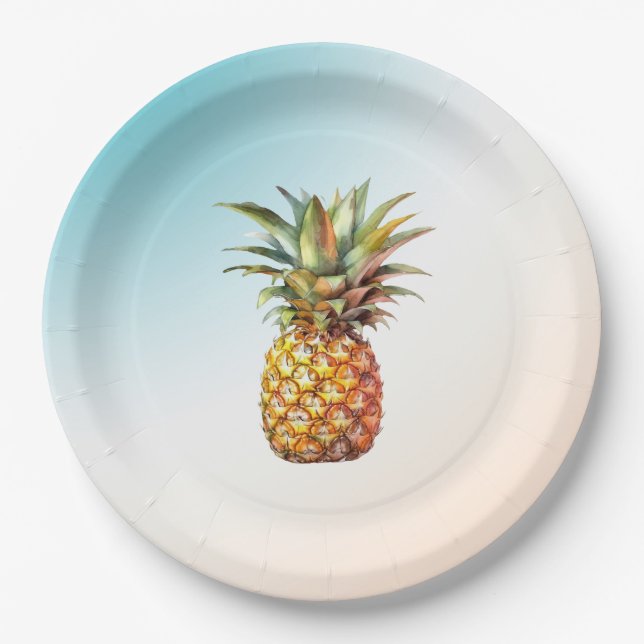 Assiettes En Carton Aqua Cream Joyeux ananas tropical (Devant)