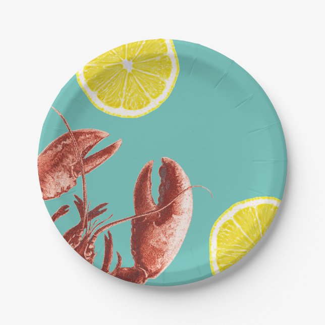 Assiettes En Carton Aqua de partie d'ébullition de homard d'été (Devant)