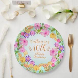 Assiettes En Carton Aqua du Jardin Floral