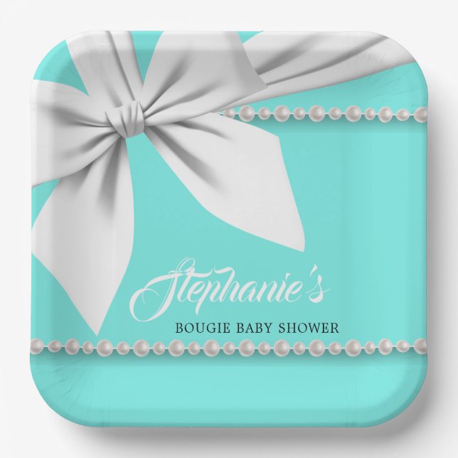 Assiettes En Carton Aqua Elegant Tiffany Pearls Baby shower fantaisie (Recto)