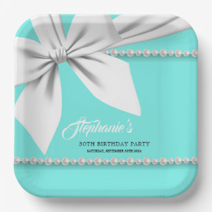 Assiettes En Carton Aqua Elegant Tiffany Pearls Fancy Party