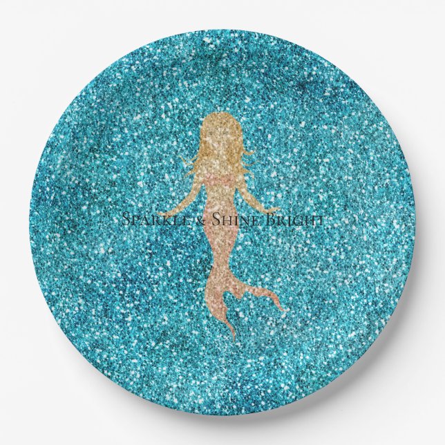 Assiettes En Carton Aqua Glitz Parties scintillant Éclairer Mermaid (Devant)