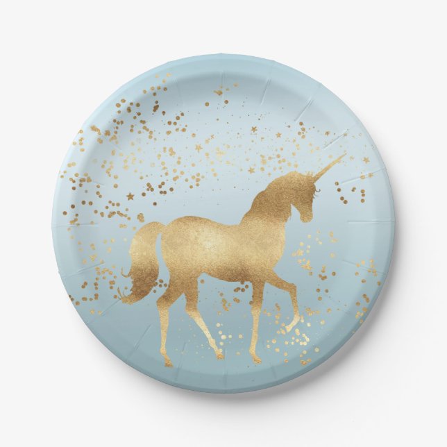 Assiettes En Carton Aqua Ombre de licorne d'or (Devant)