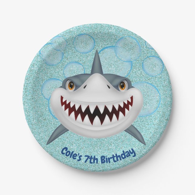 Assiettes En Carton Aqua Parties scintillant Enfants Requin Plaques de (Devant)