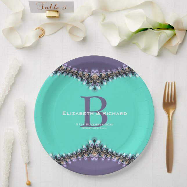 Assiettes En Carton Aqua & Purple dentelle Mariage Plaque souvenir (Mariage)