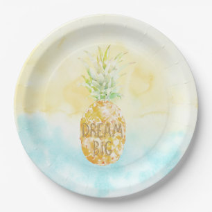 Assiettes En Carton Aqua Yellow Pineappé Gold Dream