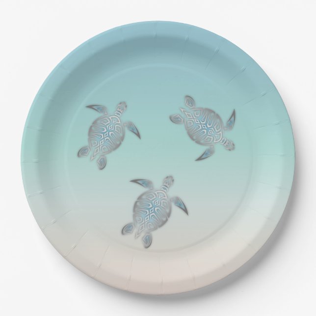 Assiettes En Carton Aquamarine Tropical Silver Sea Turtle (Devant)