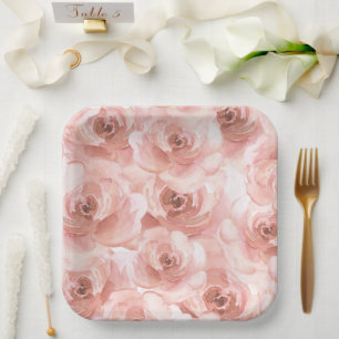 Assiettes En Carton Aquarelle Abstraite rousse Rose élégant