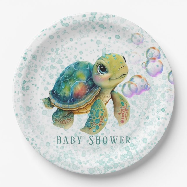 Assiettes En Carton Aquarelle Adorable Tortue Baby shower (Devant)