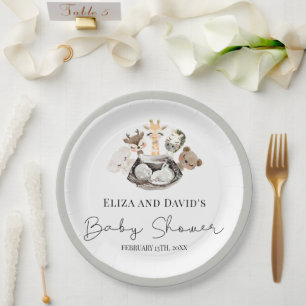 Assiettes En Carton Aquarelle Animaux Faux Baby shower Or moderne