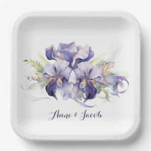 Assiettes En Carton Aquarelle Anniversaire Purple Iris Bouquet