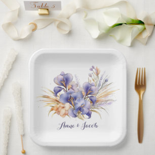 Assiettes En Carton Aquarelle Anniversaire Purple Iris Bouquet