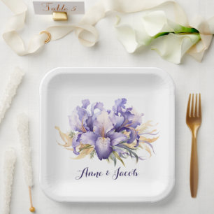 Assiettes En Carton Aquarelle Anniversaire Purple Iris Bouquet