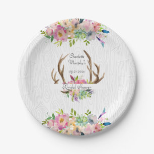 Assiettes En Carton Aquarelle Antler Boho