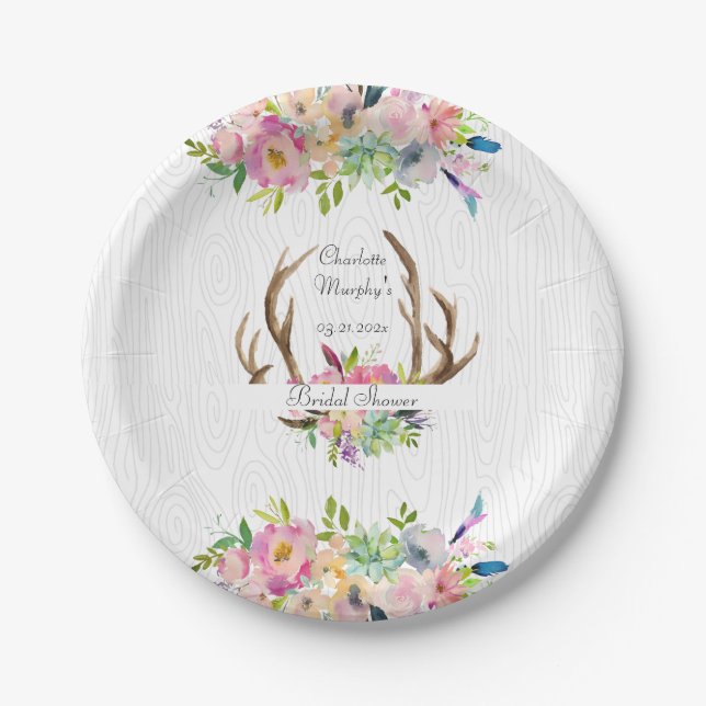 Assiettes En Carton Aquarelle Antler Boho (Devant)