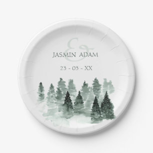 Assiettes En Carton Aquarelle Arbres verts Bois Mariage rustique