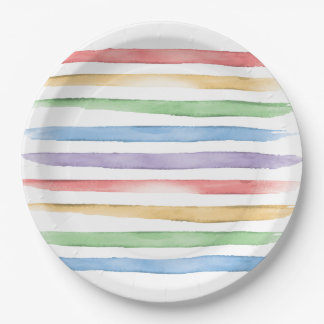 Assiettes En Carton Aquarelle Arc-en-ciel Plaques de papier Baby showe