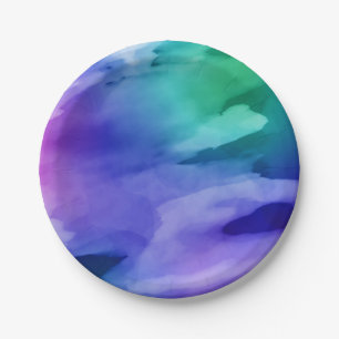 Assiettes En Carton Aquarelle Art Abstrait Purple Blue Green Party
