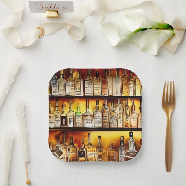 Assiettes En Carton Aquarelle artistique de la barre arrière (Mariage)