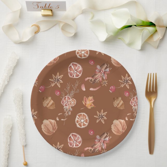 Assiettes En Carton Aquarelle Automne L'Action de grâce (Mariage)