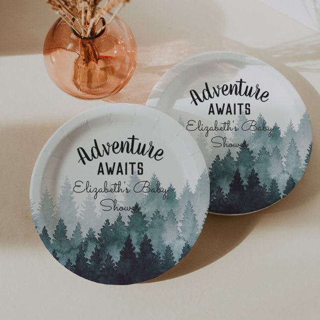 Assiettes En Carton Aquarelle aventure Baby shower forestier rustique (Créateur téléchargé)