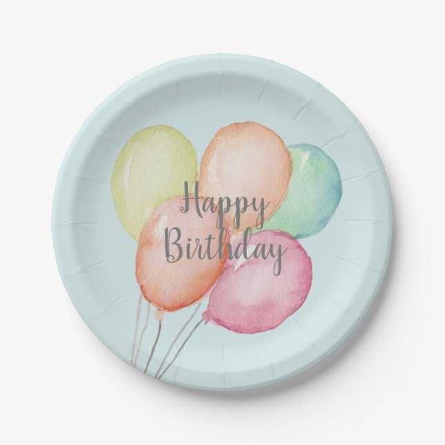 Assiettes En Carton Aquarelle Balloon Bund Bleu Anniversaire (Devant)
