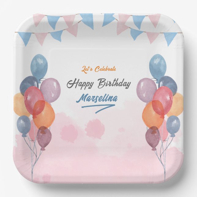 Assiettes En Carton Aquarelle Ballotte fille fête d'anniversaire Papie (Recto)