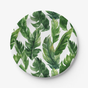 Assiettes En Carton Aquarelle Banana Feuilles Motif tropical