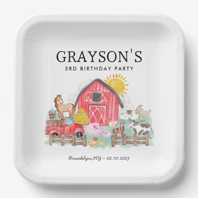 Assiettes En Carton Aquarelle Barnyard Animaux Enfants Ferme Anniversa (Recto)