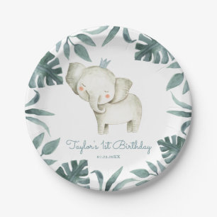Assiettes En Carton Aquarelle bébé éléphant Prince Tropical Anniversai
