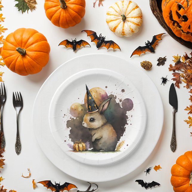 Assiettes En Carton Aquarelle Bébé Lapin Halloween (Créateur téléchargé)